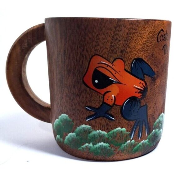 Costa Rica Teak Wood Mug Poison Dart Frog - Picture 1 of 7